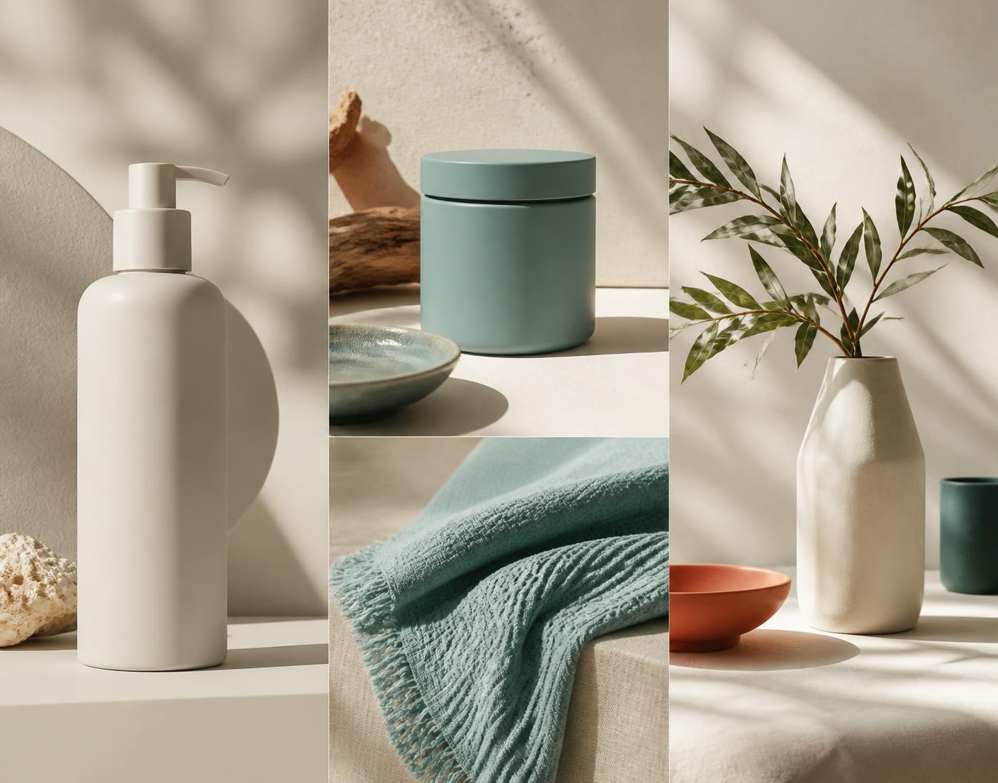 Editorial composition of premium consumer product packaging, homeware and textiles